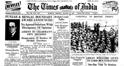 The Times of India - Punjab and Bengal Boundary Award Announced